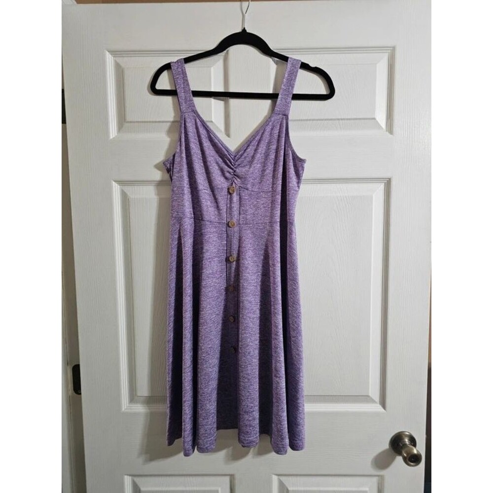 Women's Purple Marled Button Front Sundress Sleeveless Flowy Dress Size L